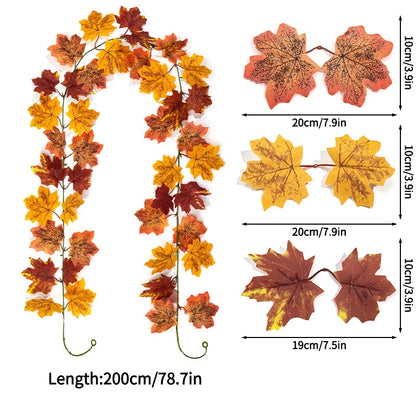 2M Artificial Maple Leaf Garland – Faux Fallen Leaves Autumn Rattan Decor for Thanksgiving, Halloween, Wedding, Christmas & Holiday Festivals