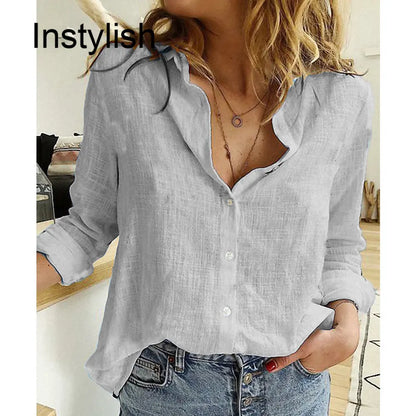 Women's Cotton Linen Oversized Shirt – Long Sleeve Button-Up Blouse, Casual Vintage Lapel Tunic & Y2K Streetwear Top