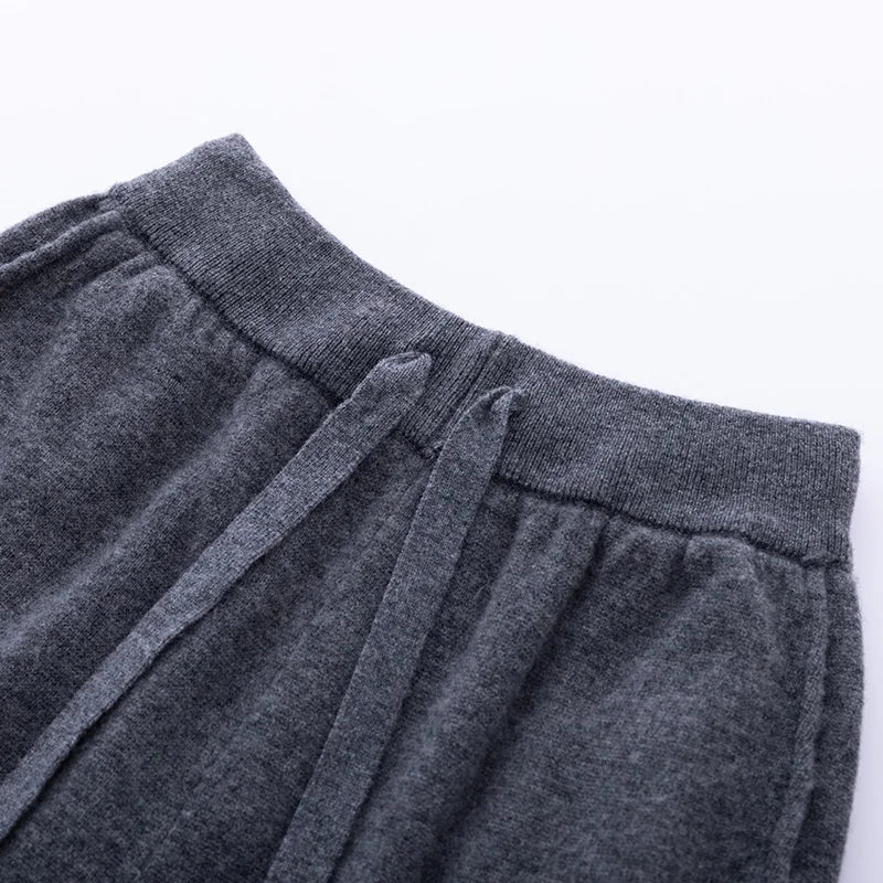 Pantalones de cachemir 100 % pura lana para mujer, de punto, sueltos, de cintura alta, con puños, para otoño e invierno, de corte recto y ajustado