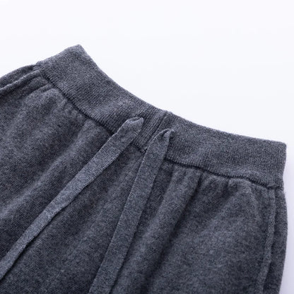 Pantalones de cachemir 100 % pura lana para mujer, de punto, sueltos, de cintura alta, con puños, para otoño e invierno, de corte recto y ajustado
