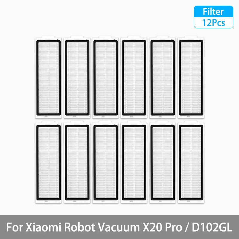 Replacement Parts Kit for Xiaomi Robot Vacuum X20 Pro / D102GL – Main Brush, Side Brushes, HEPA Filter, Mop Pads & Dust Bags