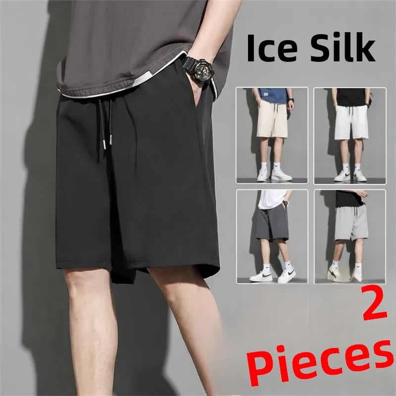 Men's Ice Silk Quick-Dry Beach Shorts – Lightweight Breathable Elastic Waist Casual Summer Shorts