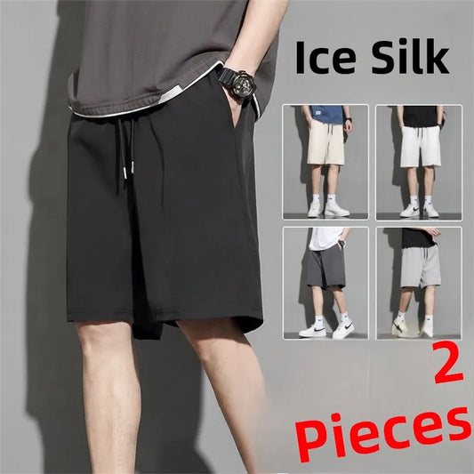 Men's Ice Silk Quick-Dry Beach Shorts – Lightweight Breathable Elastic Waist Casual Summer Shorts