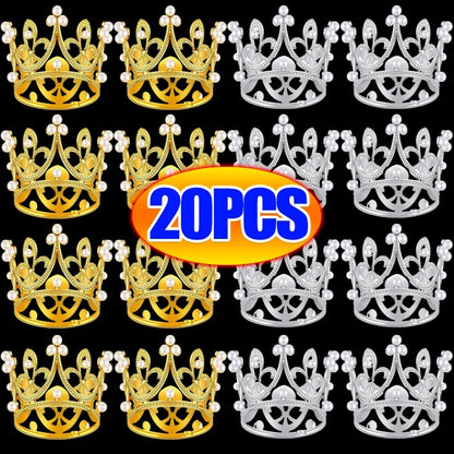 Mini Couronne de Gâteau – Décoration de Tiara de Perles Dorées et Argentées pour Mariages, Anniversaires et Fêtes Prénatales