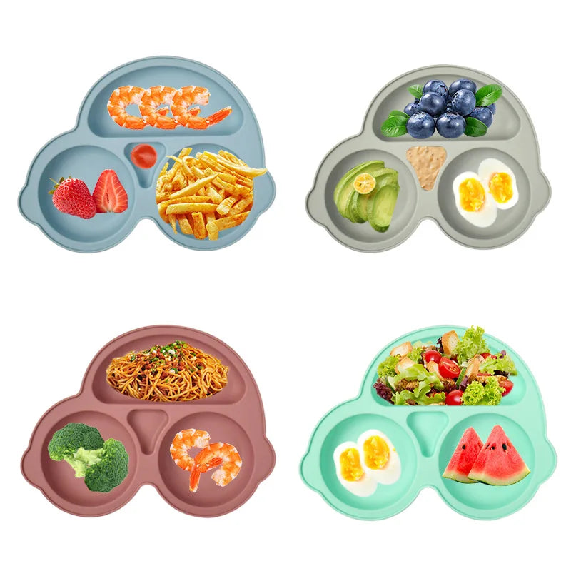 Assiette à ventouse en silicone pour bébé – Assiette repas sourire pour tout-petits avec compartiments, vaisselle pour enfants sans BPA