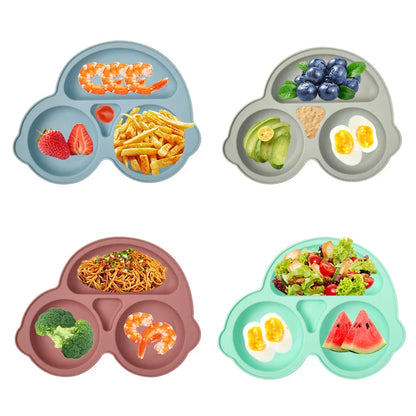 Assiette à ventouse en silicone pour bébé – Assiette repas sourire pour tout-petits avec compartiments, vaisselle pour enfants sans BPA