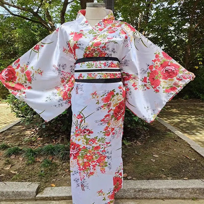 Japanese Kimono Cosplay Costume – Floral Sakura Printed Dress, Traditional Asian Style Kimono Outfit for Women Halloween & Party Wear
