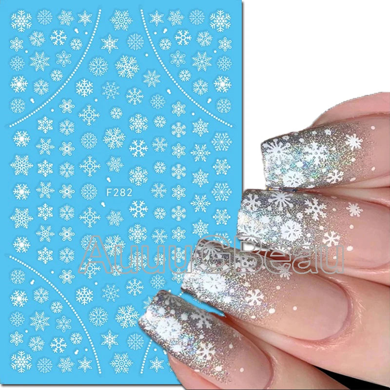 3D Christmas Nail Art Stickers – Snowflake & Winter Tree Nail Decals for Nail Tips Decoration