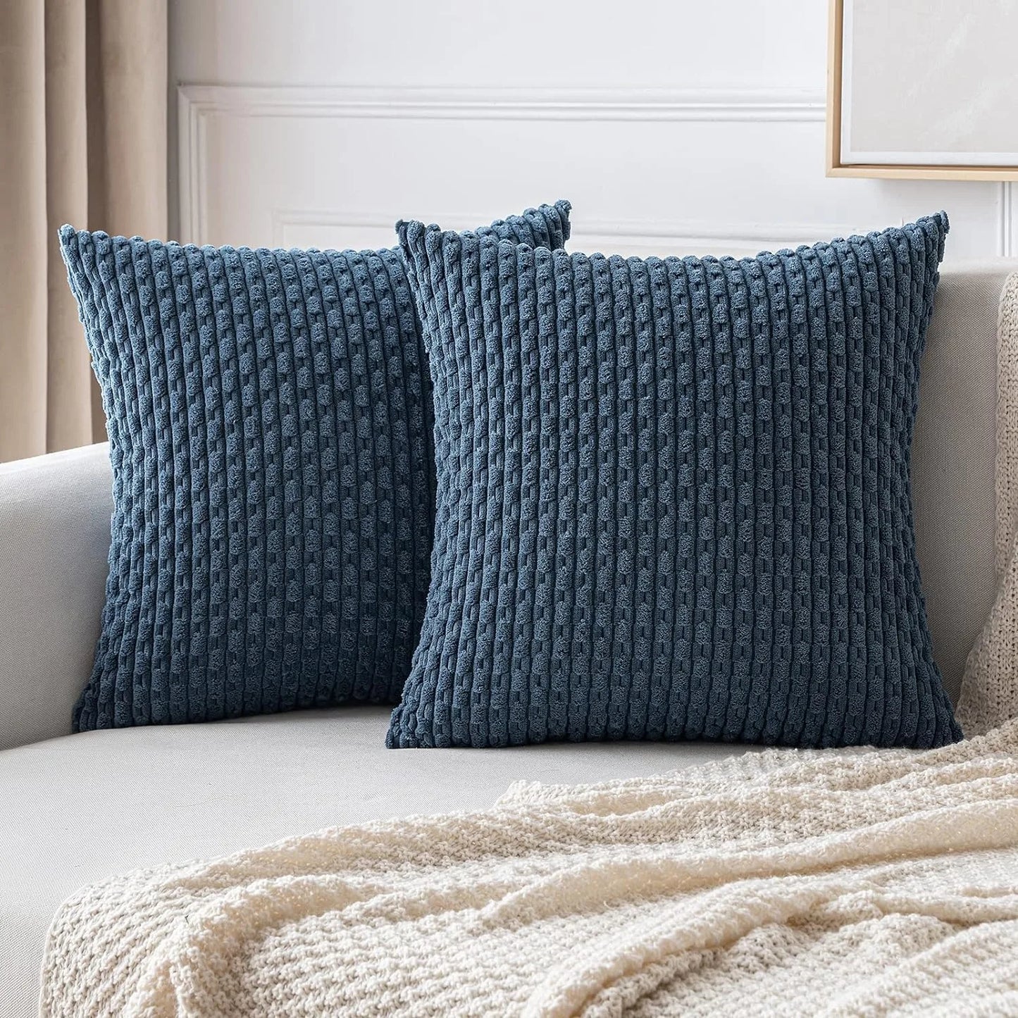 Funda de almohada a rayas verdes de pana - Funda de cojín decorativa rústica bohemia de 20x20 pulgadas para sofá y sala de estar