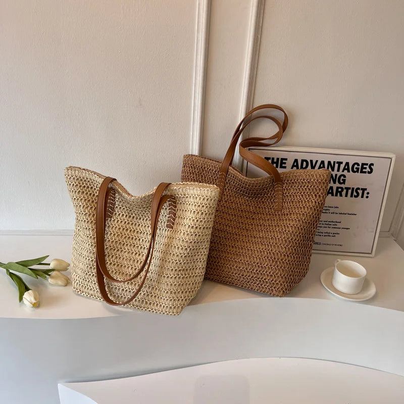 Bolso de Hombro de Paja Tejido a Mano para Mujer – Bolso Tote Bohemio de Verano para Playa, Bolso de Mano Tejido a la Moda 2025 para Viajes, Compras, Vacaciones y Uso Diario Casual