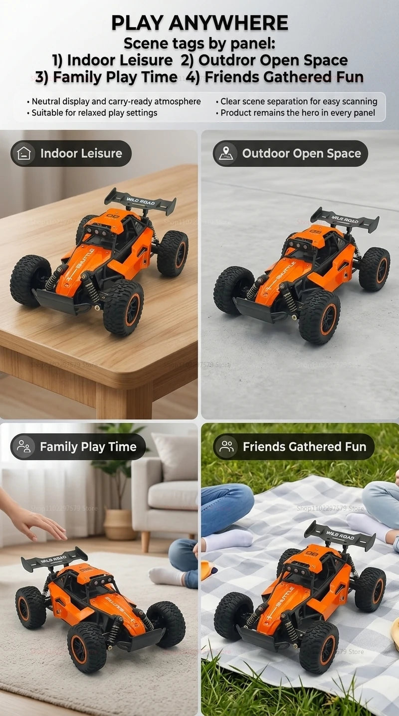 Camión Monstruo RC 4x4 a Escala 1:16, 20 KM/H, Coche Teledirigido con Carrocería de Aleación, Faros LED y Juguete de Carreras Todoterreno de 2.4GHz para Niños