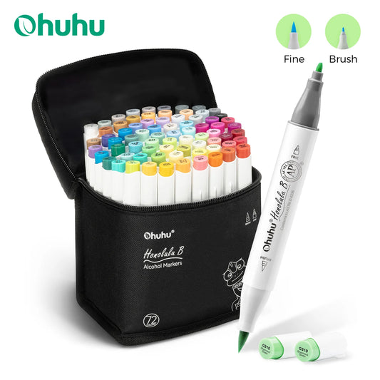Set de rotuladores Ohuhu Honolulu B – Rotuladores de alcohol de doble punta con tinta recargable para bocetos, dibujos, ilustraciones, manga, coloreado y material de arte creativo