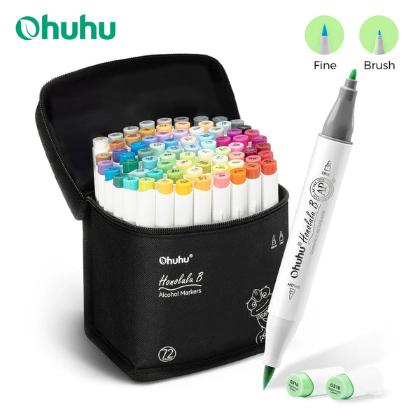 Ohuhu Honolulu B Marker Set – Dual Tip Alcohol Art Markers with Refillable Ink for Sketching, Drawing, Illustration, Manga, Coloring & Creative Art Supplies