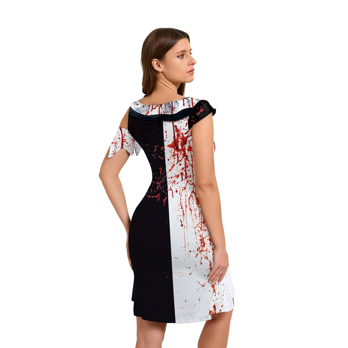 Women’s Halloween Clown Dress – Terrifier 3-Inspired Horror Cosplay Costume with Bloody 3D Print Design for Parties, Carnival & Fancy Dress