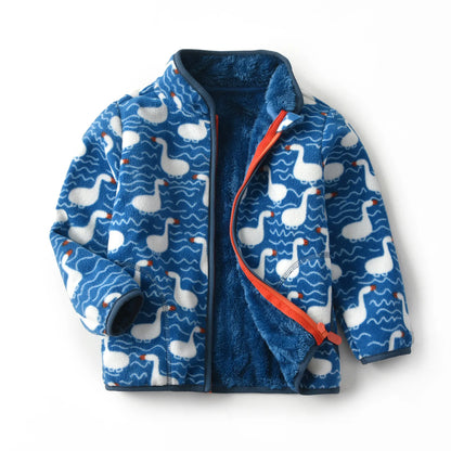 Girls Heart Print Fleece Jacket 2-8T, Cute Thick Winter Coat with Zipper, Warm Baby and Toddler Outerwear for Cold Weather