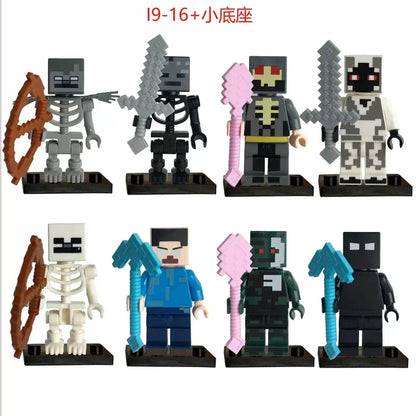 Lot de 8 mini-blocs de construction inspirés de Minecraft – Creeper, Ender Dragon, Steve, Squelette et Cheval, jouets de construction à faire soi-même, blocs de construction créatifs à collectionner pour enfants