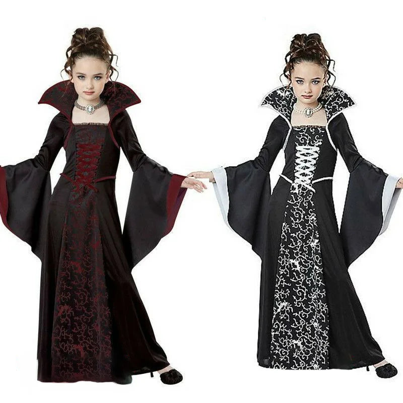 Halloween Witch Vampire Cosplay Costume for Kids Girls – Carnival Dress-Up Party Performance Fancy Dress Outfit