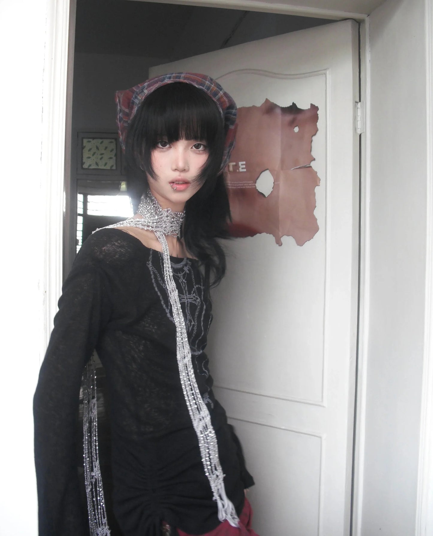Karrram Japanese Y2K Knitted Top Grunge Tattoo Print Long Sleeve Ribbed Vintage Harajuku 2000s Gothic T-Shirt