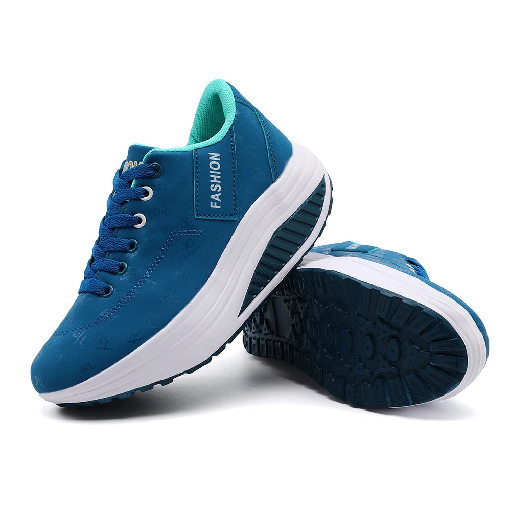 Zapatillas deportivas de mujer con cuña – Calzado deportivo casual transpirable con cordones, suela gruesa, zapatos cómodos para caminar