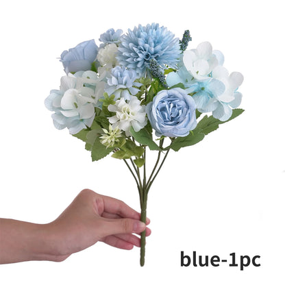 Ramo de flores artificiales realista – Arreglo floral sintético de peonía, crisantemo e hortensia con tallos, decoración reutilizable para el hogar, decoración para bodas y accesorios de fotografía