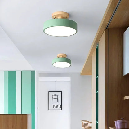 Lámpara de techo redonda de madera nórdica – Moderna lámpara de montaje empotrado para pasillo, dormitorio, baño, comedor y entrada