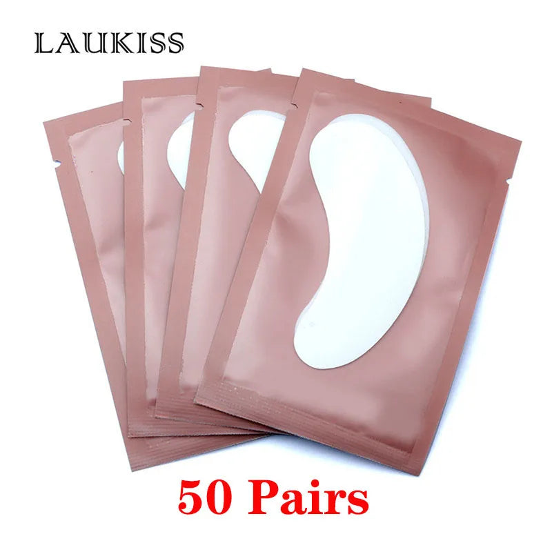 25/50/100 pares de parches para extensión de pestañas LAUKISS – Almohadillas sin pelusa debajo de los ojos para construcción de pestañas, pestañas postizas y aplicación de belleza