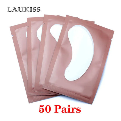 25/50/100 pares de parches para extensión de pestañas LAUKISS – Almohadillas sin pelusa debajo de los ojos para construcción de pestañas, pestañas postizas y aplicación de belleza
