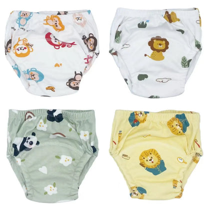 Culottes d'apprentissage de la propreté imperméables réutilisables (lot de 4) – Sous-vêtements d'entraînement en coton doux pour bébés garçons et filles avec protection anti-fuites