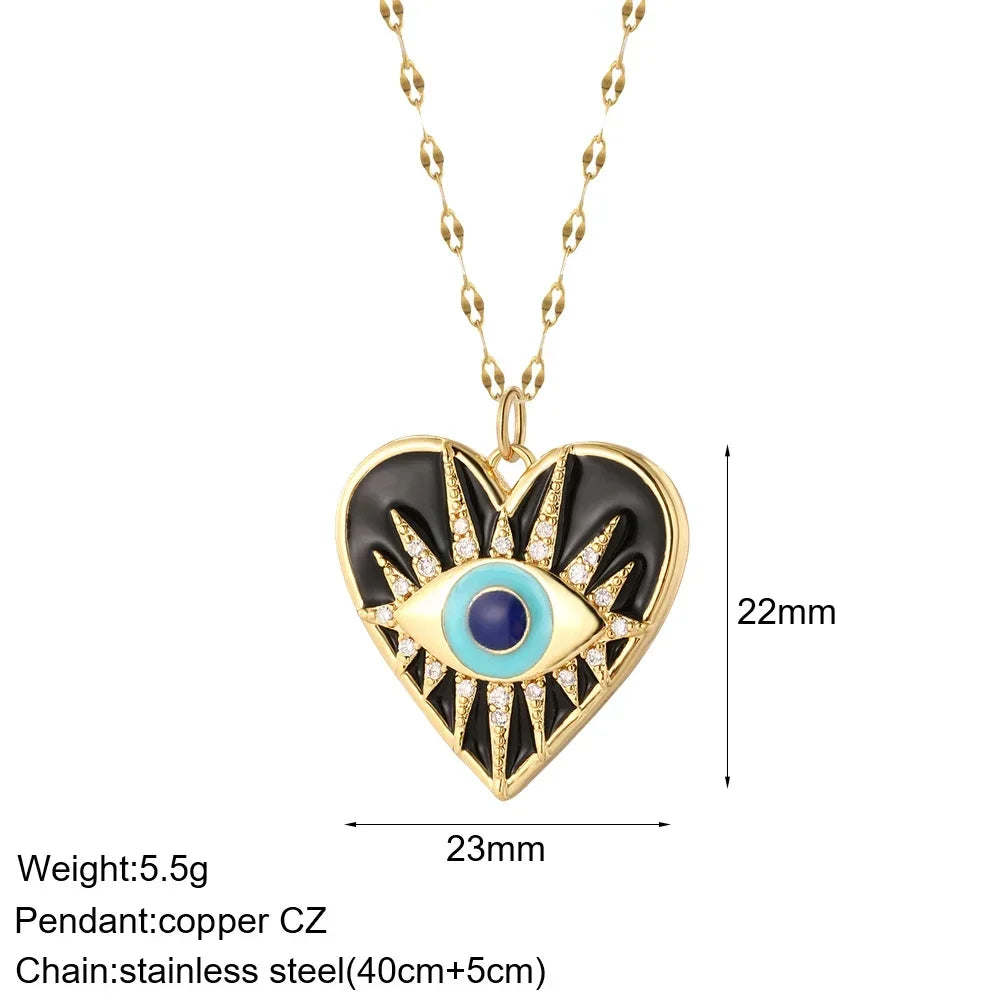 Collar de acero inoxidable largo con colgante de elefante, abeja, perro y sol, con ojo turco azul y corazón de mujer, color dorado