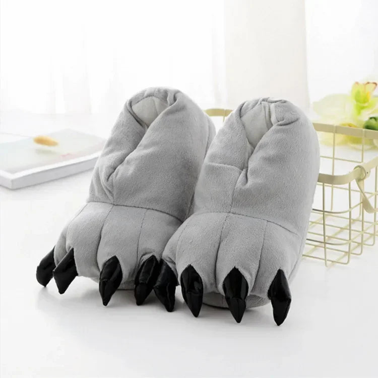 Women’s Plush Animal Slippers – Thick Fluffy Non-Slip Indoor House Shoes with Dinosaur, Cow, Cat Paw & Claw Designs