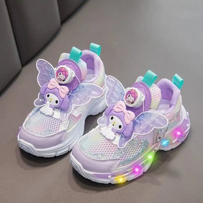 Sanrio Kuromi & My Melody Girls' LED Light-Up Sneakers – Kawaii Cartoon Casual Sports Shoes for Spring & Summer, Kids' Running & Outdoor Footwear