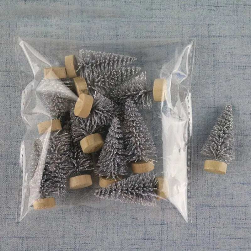 12PCS 4.2CM Mini Christmas Trees – White Snow Frost Sisal Bottle Brush Trees with Santa for DIY Xmas House & Holiday Decor