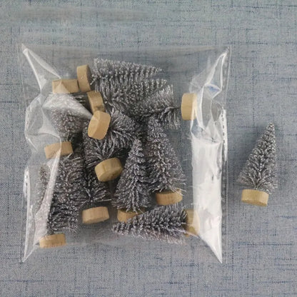 12PCS 4.2CM Mini Christmas Trees – White Snow Frost Sisal Bottle Brush Trees with Santa for DIY Xmas House & Holiday Decor