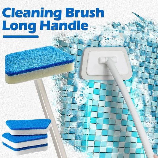 Cepillo de limpieza con esponja para baño – Herramienta fregadora multifuncional con mango largo, cepillo de esponja extraíble para suelos, bañeras, azulejos de cerámica y limpieza profunda del hogar