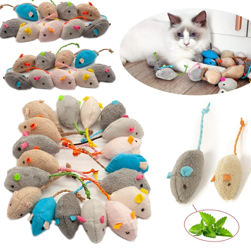 3/200PCS Rattle Cat Mouse Toys – Faux Fur Catnip Mice with Sound, Interactive Chew & Play Toys for Indoor Cats
