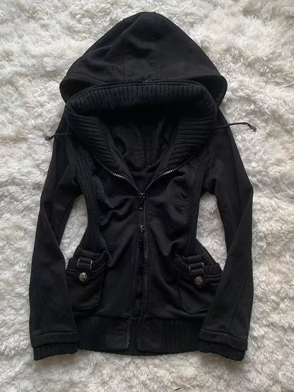 Women's Y2K Korean Retro Jacket Slim Fit Vintage Autumn Winter Coat Unique Chic Casual Outerwear Fashion Top