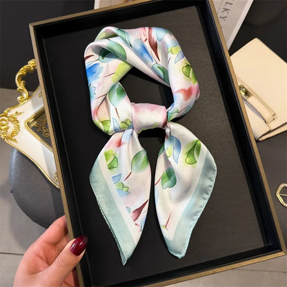 2024 Lujosa Bufanda Cuadrada de Seda de 70cm para Mujer con Estampado Floral, Pañuelo de Diseñador, Fular, Chal, Hiyab, Diadema, Lazos