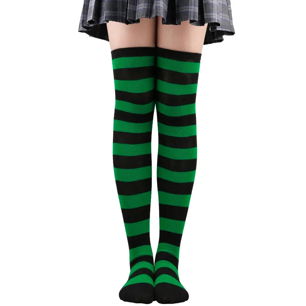 Thigh High Socks Women Over Knee Striped Polka Dot Stockings Black White Pink Lolita Cosplay Harajuku Y2K Kawaii