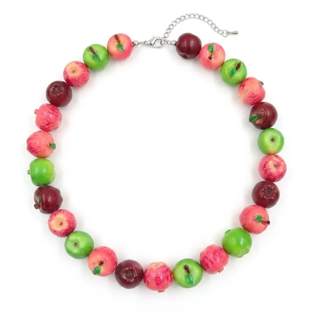 Colorful 3D Fruit Beaded Necklace – Multicolor Exaggerated Chain with Pomegranate, Strawberry & Tomato Designs, Statement Fashion Jewelry