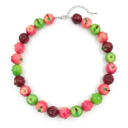 Colorful 3D Fruit Beaded Necklace – Multicolor Exaggerated Chain with Pomegranate, Strawberry & Tomato Designs, Statement Fashion Jewelry