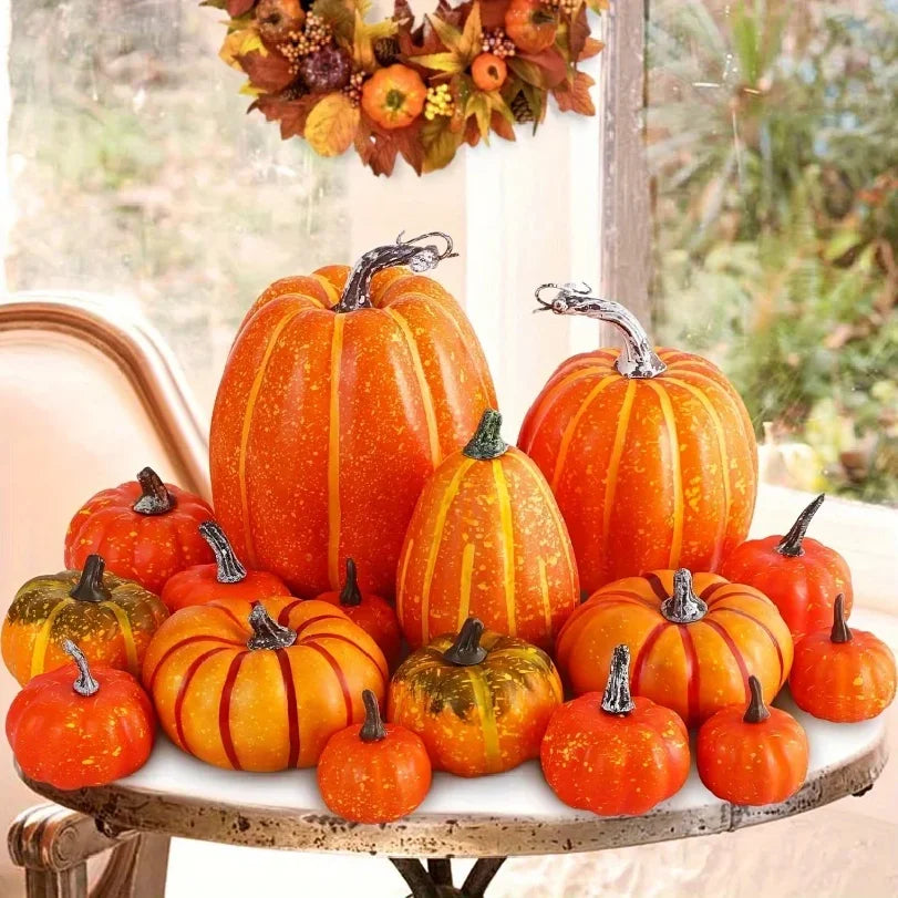7PCS Artificial Orange Foam Pumpkins – Lightweight Pumpkin Decorations for Halloween, Autumn Harvest Festival, Outdoor Displays & Home Table Decor