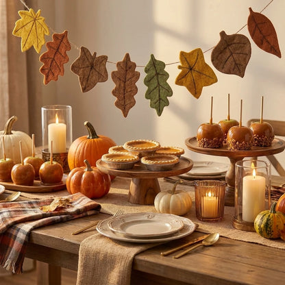 Thanksgiving Fall Maple Leaf Felt Banner – Autumn Harvest Garland for Halloween Parties, Fireplace, Wall & Home Decorations