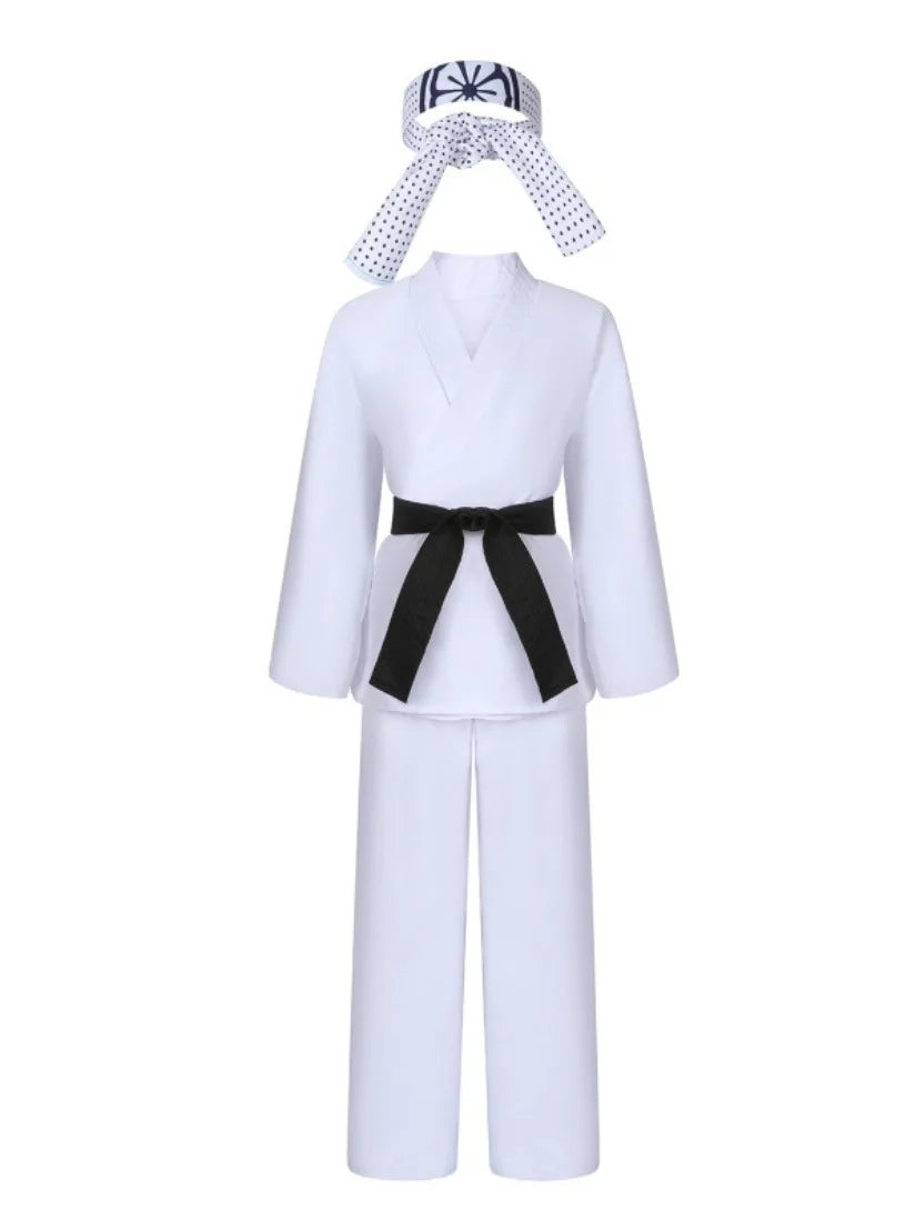 The Karate Kid Cobra Kai Cosplay Costume – Martial Arts Kimono Uniform with Headband, Taekwondo Training & Halloween Party Outfit
