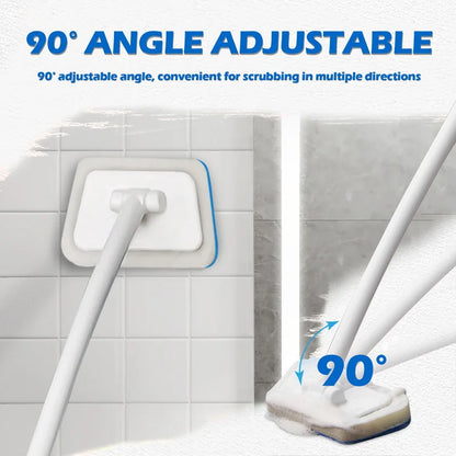 Brosse de nettoyage éponge de salle de bain – Outil de récurage multifonctionnel à long manche, brosse éponge amovible pour le nettoyage en profondeur des sols, baignoires, carrelages en céramique et surfaces domestiques