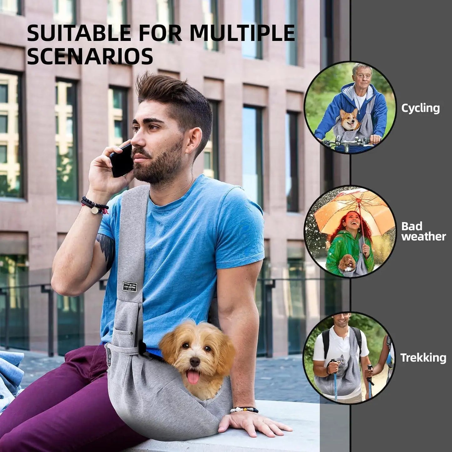 Cotton Pet Carrier Sling Bag Comfortable Crossbody Shoulder Bag for Cats & Small Dogs Outdoor Travel Carrier
