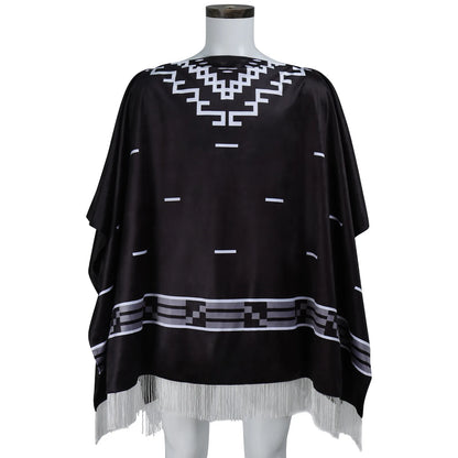 Clint Eastwood Inspired Cowboy Poncho Cosplay Costume – Men’s Aztec Pattern Serape Shawl Cape with Hat for Halloween & Movie Roleplay
