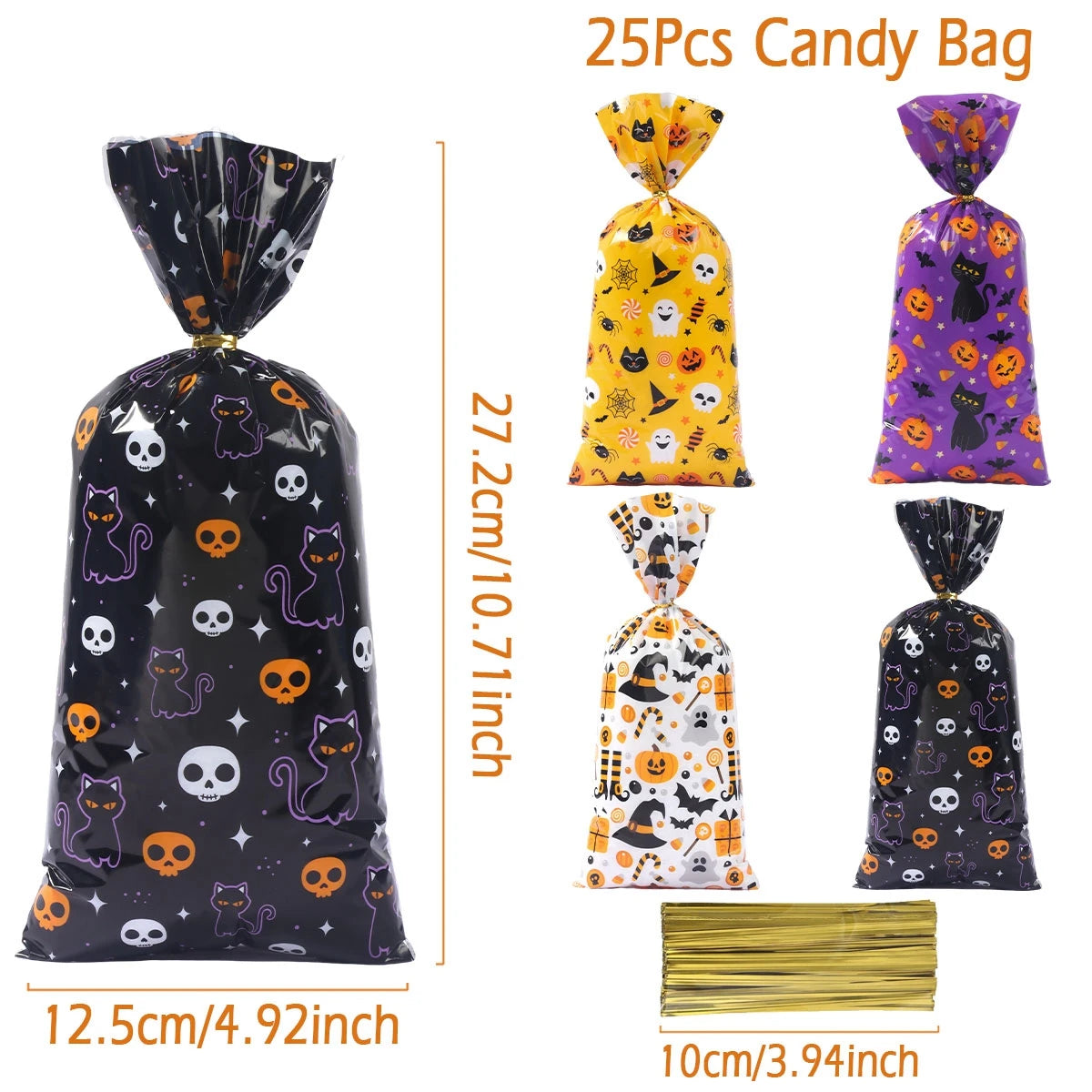 25/50/100PCS Halloween Ghost & Cat Gift Bags – Candy & Cookie Treat Packaging Bags for Trick-or-Treat, Halloween Parties & Decorations 2025