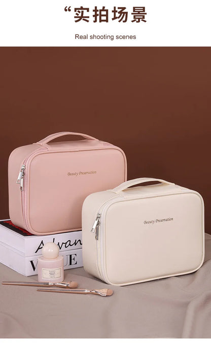 Bolsa de cosméticos de gran capacidad para mujer – Organizador de maquillaje de lujo portátil, neceser de viaje para productos esenciales de belleza, cuidado de la piel, cosméticos y accesorios personales
