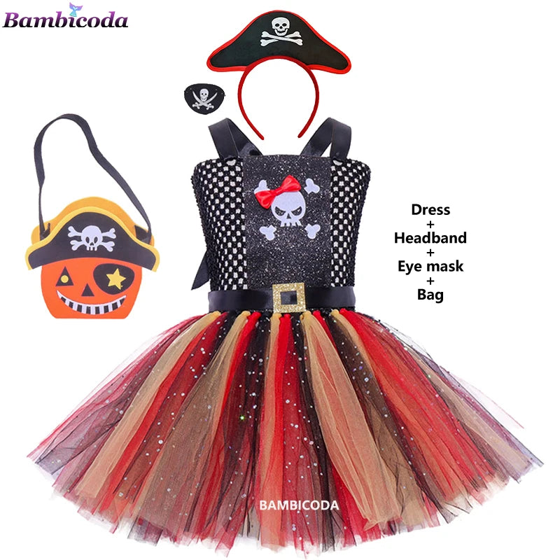 Girls Pirate Costume Dress – Fancy Cosplay Outfit for Halloween, Carnival & Party Dress-Up, Ages 3–10Y