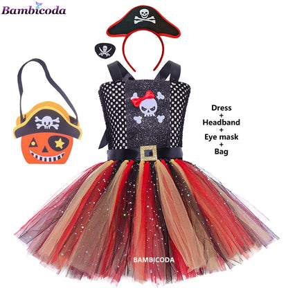 Girls Pirate Costume Dress – Fancy Cosplay Outfit for Halloween, Carnival & Party Dress-Up, Ages 3–10Y